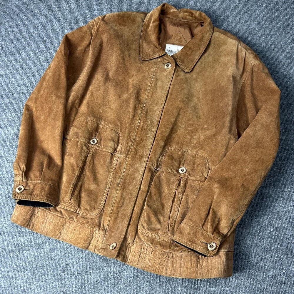 Neiman Marcus Jacket Mens Large Brown Suede Bomber Elastic Waist Lined Pockets